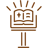 Open book with cross on stand